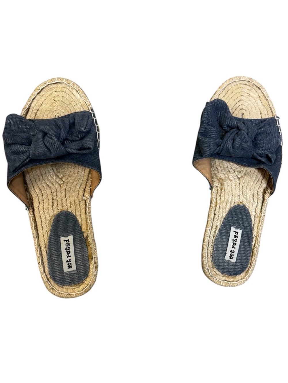 🆕 NOT RATED Denim Blue Fabric Bow Espadrille Slides size 9